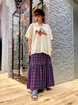 「HYSTERIC GLAMOUR（ヒステリックグラマー）のDENIM サンダル（サンダル、ブルー系）」を使った、hinataさん（レディース・162cm）の夏コーディネート