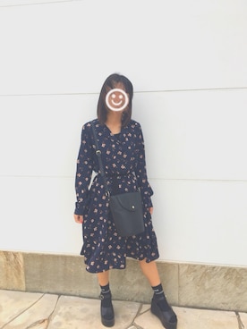 「one way（ワンウェイ）のアイテム（シャツワンピース）」を使った、ユメさん（レディース・156cm）の秋コーディネート