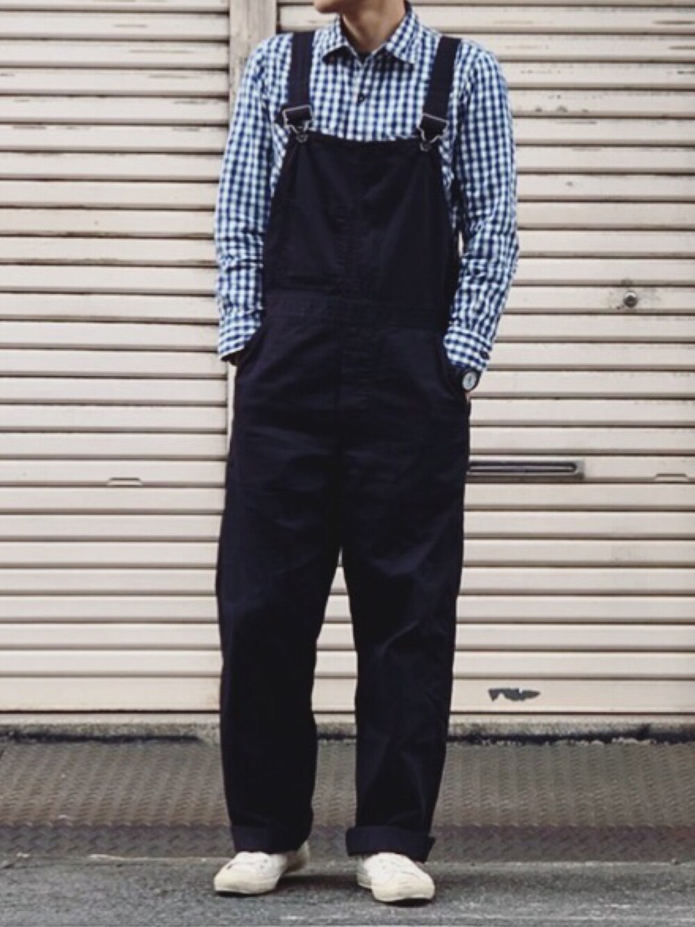 「シンプルコーデ、はるコーデ、お洒落さんとつながりたい、オーバーオール、OMNIGOD、SHOES LIKE POTTERY、Taiwan、ootd、ootdtw」｜「OMNIGODの[OMNIGOD / オムニゴッド]　インディゴダック オーバーオール（サロペット/オーバーオール、ブルー系）」を使った、dodokurashi さん（メンズ・174cm）の春コーディネートの1枚目の写真