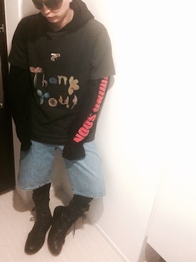 「Gosha Rubchinskiy（ゴーシャラブチンスキー）のアイテム（その他パンツ、ブルー系）」を使った、maruさん（メンズ・167cm）の春コーディネート