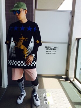 「adidas Originals（アディダスオリジナルス）のアイテム（その他パンツ、ピンク系）」を使った、maruさん（メンズ・167cm）の春コーディネート