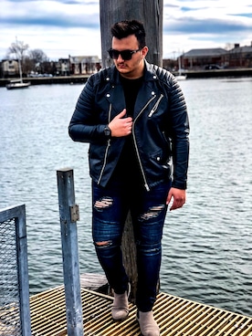 「summer」｜「アイテム（ライダースジャケット）」を使った、IamTheYilmazさん（メンズ・185cm）の春コーディネート