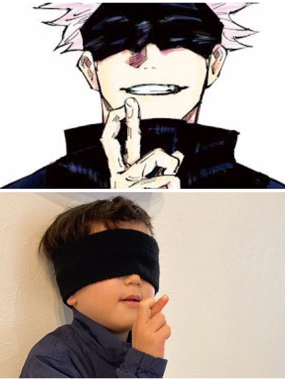 「シンプル、おしゃれさんと繋がりたい、オーバーサイズ、黒、ブルゾン、五条悟、呪術廻戦、コスプレ」｜「ダイソーのアイテム（ヘアバンド、ブラック系）」を使った、たけさん☆さん（メンズ・100cm）の春コーディネートの1枚目の写真