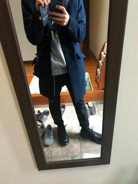 「STUDIOUS BLUE（ストゥディオスブルー）のアイテム（チェスターコート）」を使った、モイモイさん（メンズ・164cm）の秋コーディネート
