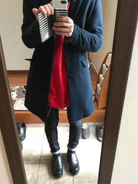 「STUDIOUS BLUE（ストゥディオスブルー）のアイテム（チェスターコート）」を使った、モイモイさん（メンズ・164cm）の冬コーディネート