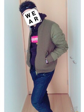 「DIESEL（ディーゼル）のアイテム（スタジャン）」を使った、Ryu.Jさん（メンズ・175cm）の春コーディネート