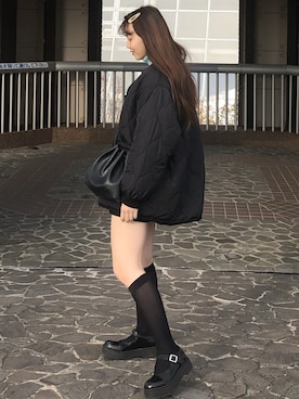 「STYLENANDA（スタイルナンダ）のアイテム（ノーカラージャケット）」を使った、senzaki sayaさん（レディース・158cm）の冬コーディネート