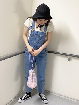 「STYLENANDA（スタイルナンダ）のアイテム（オールインワン・サロペット）」を使った、senzaki sayaさん（レディース・158cm）の春コーディネート