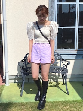 「STYLENANDA（スタイルナンダ）のアイテム（シャツ/ブラウス）」を使った、senzaki sayaさん（レディース・158cm）の夏コーディネート