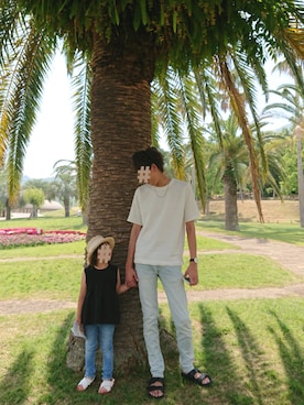 「AZUL by moussy（アズールバイマウジー）のアイテム（Tシャツ/カットソー、ホワイト系）」を使った、R.さん（キッズ・120cm）の夏コーディネート