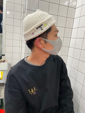 「ブラック×ホワイト」｜「アイテム（ニットキャップ/ビーニー）」を使った、wacwac3さん（メンズ・170cm）の春コーディネート