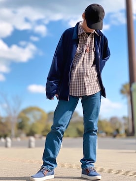 「unrelaxing（アンリラクシング）のアイテム（ブルゾン）」を使った、しょう🐤🐦🐧しばらく休みますさん（メンズ・173cm）の春コーディネート