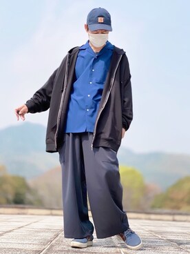 「BASQUE magenta（バスクマゼンタ）のアイテム（パーカー）」を使った、しょう🐤🐦🐧しばらく休みますさん（メンズ・173cm）の春コーディネート