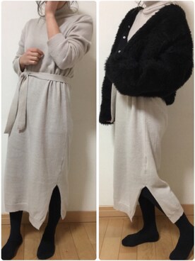 「スリットワンピース」｜「アイテム（ブルゾン）」を使った、☻さん（レディース・158cm）の冬コーディネート
