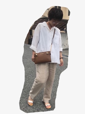 「TODAYFUL（トゥデイフル）のリネンチェックパンツ（その他パンツ）」を使った、☻さん（レディース・157cm）の夏コーディネート