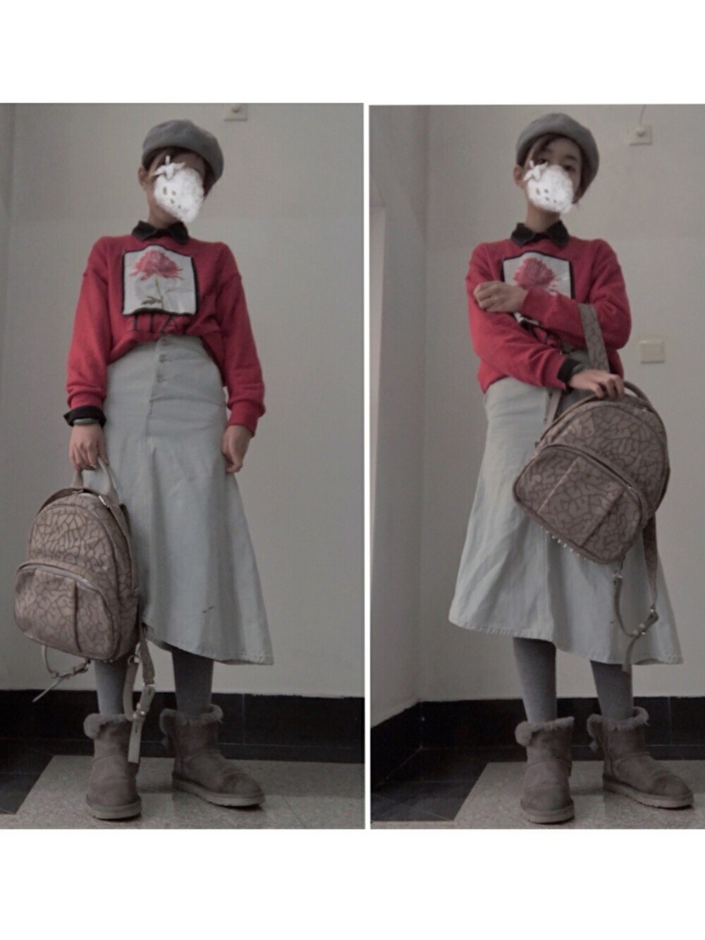 「冬コーデ、冬、ootd」｜「alexanderwangのALEXANDER WANG Backpacks & Fanny packs（バックパック/リュック、グレー系）」を使った、irisさん（レディース・166cm）の冬コーディネートの1枚目の写真