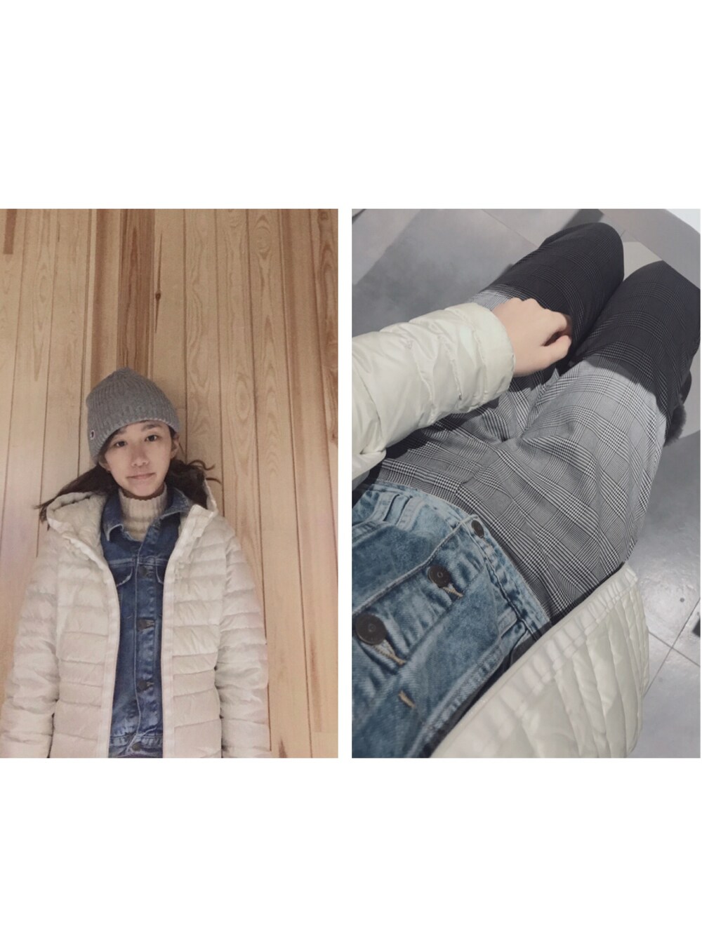 「ootd、冬、羽绒服」｜「ZARAのアイテム（デニムジャケット、ブルー系）」を使った、irisさん（レディース・166cm）の冬コーディネートの1枚目の写真