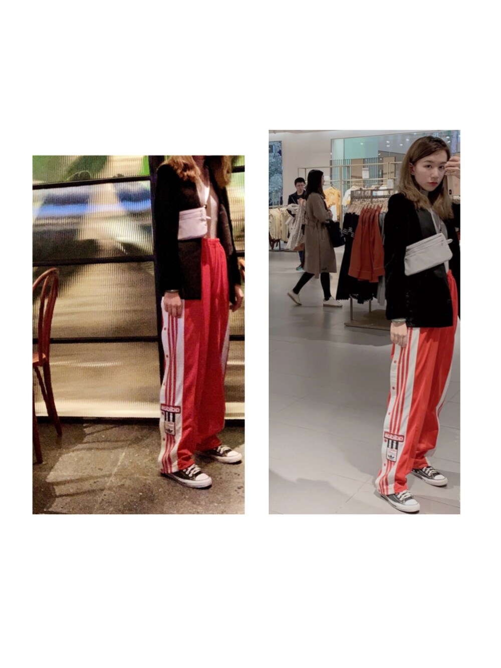 「春、ootd」｜「adidas Originalsのアイテム（チノパンツ、レッド系）」を使った、irisさん（レディース・166cm）の春コーディネートの1枚目の写真