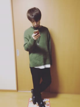 「RAGEBLUE（レイジブルー）の＜トレンドのロング丈＞ワッフルロングカットソー/733404（Tシャツ/カットソー）」を使った、皐月さん（メンズ・170cm）の冬コーディネート