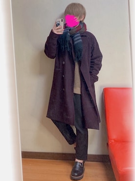 「ADRER（アドラー）のアイテム（チェスターコート）」を使った、ユノさん（メンズ・165cm）の冬コーディネート