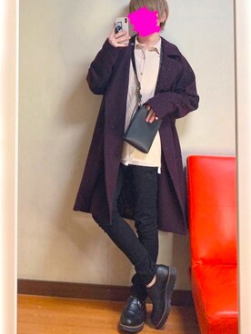 「ADRER（アドラー）のアイテム（チェスターコート）」を使った、ユノさん（メンズ・165cm）の冬コーディネート