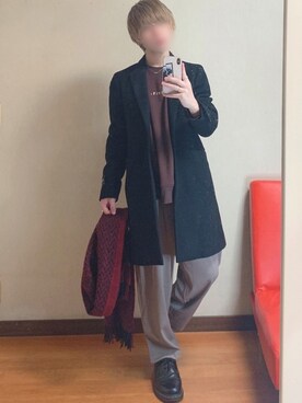 「NANO universe（ナノユニバース）のアイテム（チェスターコート）」を使った、ユノさん（メンズ・165cm）の冬コーディネート