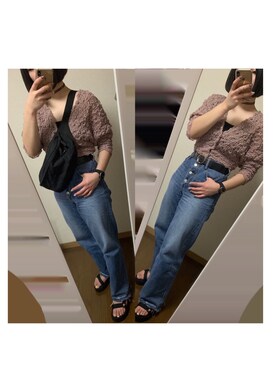「GU（ジーユー）のアイテム（ボディバッグ/ウエストポーチ、ブラック系）」を使った、Nagisaさん（レディース・163cm）の春コーディネート