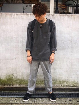 「BOBSON（ボブソン）のアイテム（シューズ）」を使った、SHINJIROさん（メンズ・171cm）の夏コーディネート