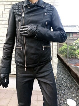 「ALLSAINTS（オールセインツ）のアイテム（ライダースジャケット）」を使った、wear8176516(アイテム記録用)さん（メンズ・175cm）の夏コーディネート