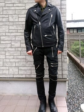 「DIESEL（ディーゼル）のアイテム（ライダースジャケット）」を使った、wear8176516(アイテム記録用)さん（メンズ・175cm）の夏コーディネート