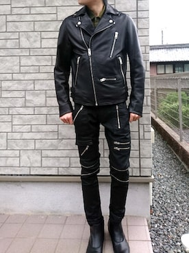 「DIESEL（ディーゼル）のアイテム（ライダースジャケット）」を使った、wear8176516(アイテム記録用)さん（メンズ・175cm）の秋コーディネート
