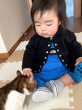 「THE NORTH FACE（ザノースフェイス）のアイテム（サロペット/オーバーオール）」を使った、たすくん⭐️さん（キッズ・70cm）の春コーディネート