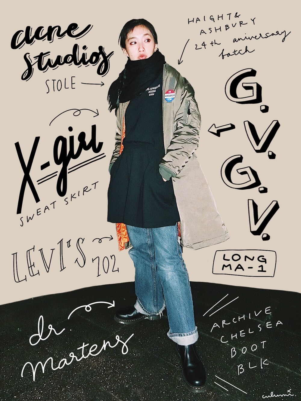 中田クルミさんの「RIOT GRRRL L/S TEE DRESS（X-girl）」を使ったコーディネート