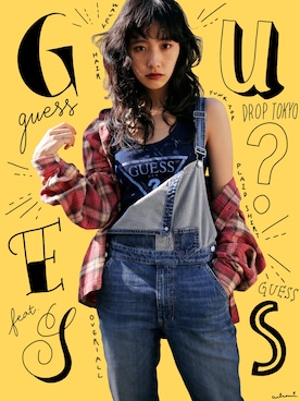 「Guess（ゲス）のアイテム（パンツ）」を使った、中田クルミさん（レディース・168cm）の冬コーディネート
