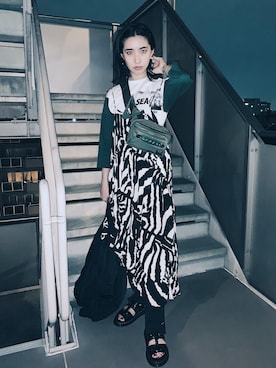 「H&M（エイチ・アンド・エム）のアイテム（ワンピース）」を使った、中田クルミさん（レディース・168cm）の夏コーディネート