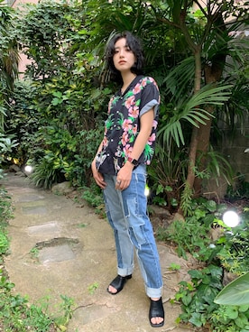 「アロハシャツ」｜中田クルミさん（レディース・168cm）の夏コーディネート