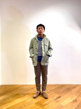 「アイテム（ニット/セーター、ブルー系）」を使った、kenichiさん（メンズ・165cm）の春コーディネート