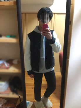 「RAGEBLUE（レイジブルー）のアイテム（スタジャン）」を使った、りゅうじさん（メンズ・168cm）の冬コーディネート