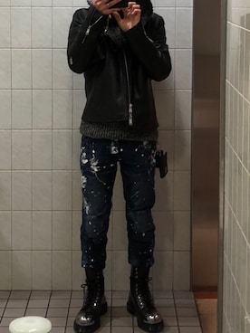 「semantic design（セマンティックデザイン）のアイテム（ライダースジャケット）」を使った、vellstarrowさん（メンズ・167cm）の冬コーディネート