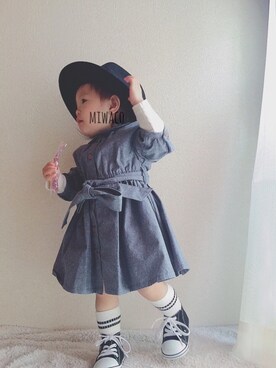 「アイテム（シャツワンピース）」を使った、みわこさん（キッズ・70cm）の冬コーディネート