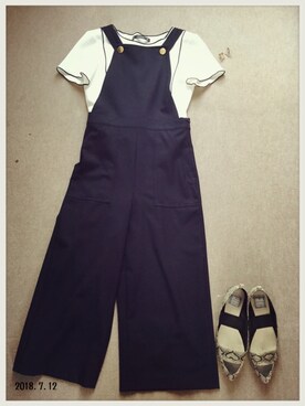 「ネイビー×ホワイト」｜「アイテム（サロペット/オーバーオール）」を使った、hamaさん（レディース・156cm）の夏コーディネート