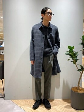 「TAKEO KIKUCHI（タケオキクチ）のアイテム（ステンカラーコート）」を使った、TAKEO KIKUCHIさん（メンズ・178cm）の秋コーディネート