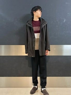 「スエードシューズ」｜「アイテム（ダウンジャケット/コート）」を使った、TAKEO KIKUCHIさん（メンズ・180cm）の秋コーディネート