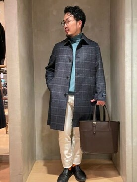 「TAKEO KIKUCHI（タケオキクチ）のアイテム（ステンカラーコート）」を使った、TAKEO KIKUCHIさん（メンズ・173cm）の秋コーディネート