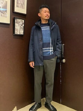 「スエードシューズ」｜「アイテム（ダウンジャケット/コート）」を使った、TAKEO KIKUCHIさん（メンズ・175cm）の秋コーディネート