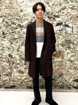 「TAKEO KIKUCHI（タケオキクチ）のアイテム（チェスターコート）」を使った、TAKEO KIKUCHIさん（メンズ・169cm）の秋コーディネート