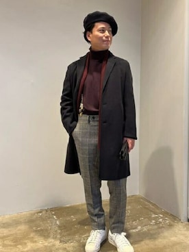 「TAKEO KIKUCHI（タケオキクチ）のアイテム（チェスターコート）」を使った、TAKEO KIKUCHIさん（メンズ・165cm）の冬コーディネート