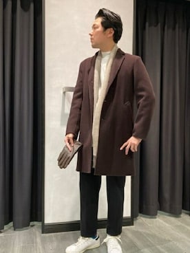 「TAKEO KIKUCHI（タケオキクチ）のアイテム（チェスターコート）」を使った、TAKEO KIKUCHIさん（メンズ・175cm）の冬コーディネート