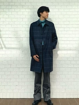 「TAKEO KIKUCHI（タケオキクチ）のアイテム（ステンカラーコート）」を使った、TAKEO KIKUCHIさん（メンズ・180cm）の冬コーディネート