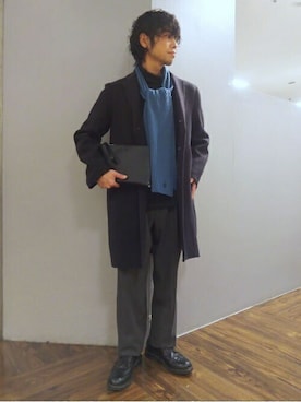 「TAKEO KIKUCHI（タケオキクチ）のアイテム（チェスターコート）」を使った、TAKEO KIKUCHIさん（メンズ・162cm）の冬コーディネート